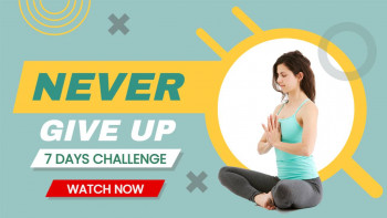 Woman meditating with motivational text and challenge details