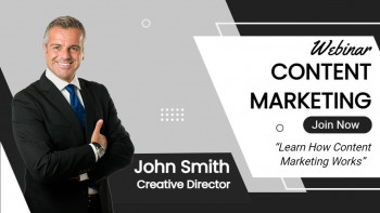 John Smith, Creative Director, promoting a Content Marketing Webinar