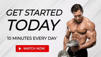 Muscular man lifting weights with text overlay 'Get Started Today'
