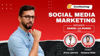 Image of Daniel La Russo, a Social Media Marketing Speaker, with event details.