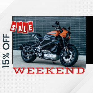 Orange and black LiveWire electric motorcycle on sale during weekend promotion