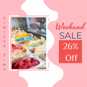 Colorful ice cream display with a weekend sale promotion