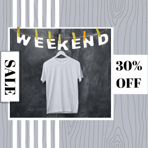 White t-shirt on a hanger with weekend sale promotion