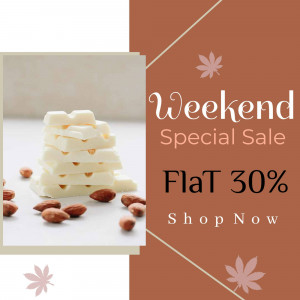 Image of white chocolate with a weekend sale promotion