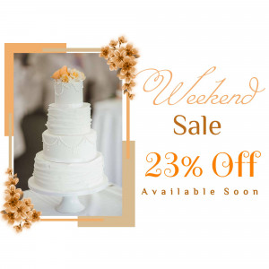 Wedding cake with a 'Weekend Sale' promotion