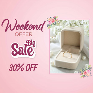 Gold ring in a velvet box with a weekend sale promotion