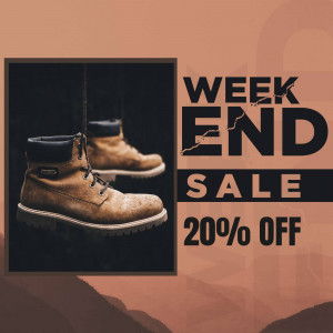 Image of brown leather boots with a 'Weekend Sale' promotion.