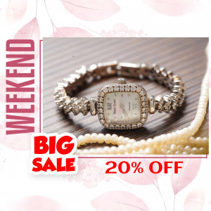 Silver and diamond watch with pearl necklace on sale
