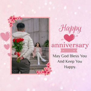 Couple celebrating anniversary with flowers and heartfelt message