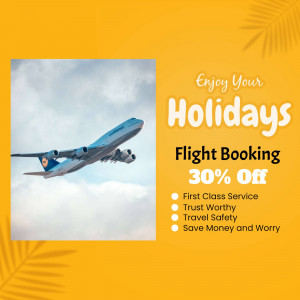 Airplane taking off with a promotional offer for flight bookings