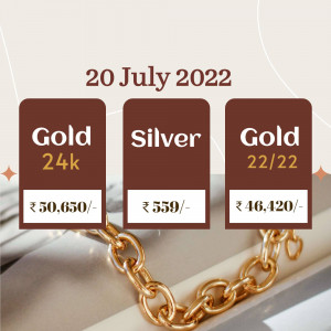 Image showing gold and silver prices on July 20, 2022 with gold chain in the background.