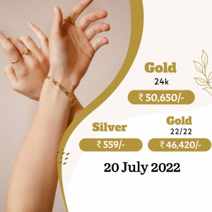 Image showing a woman's hand with jewelry and gold and silver price details.