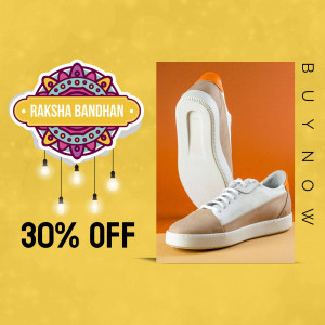 Raksha Bandhan promotion featuring shoes with a 30% discount.
