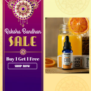 Raksha Bandhan sale advertisement featuring CBD products and festive decorations.