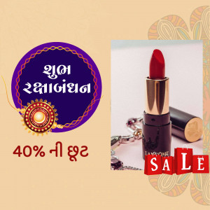 Raksha Bandhan sale advertisement featuring a red lipstick