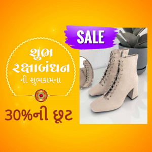 Raksha Bandhan sale advertisement featuring beige lace-up boots