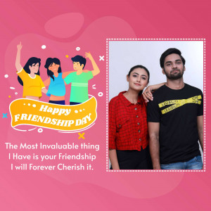 Illustration of friends celebrating Friendship Day with a couple in a frame