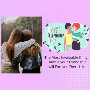 Two women hugging and a graphic with 'Happy Friendship Day' text.