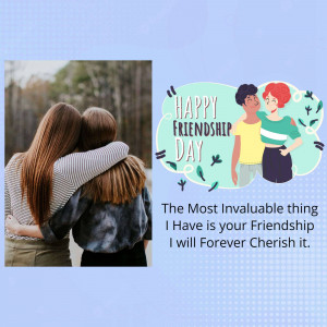 Two women hugging and a graphic with 'Happy Friendship Day' text.