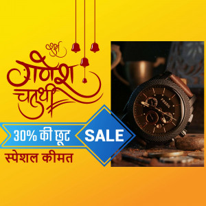 Fossil watch advertisement with Ganesh Chaturthi greetings and a 30% sale offer.