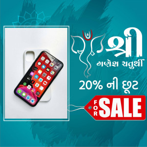 Mobile phone with a Dussehra themed case and sale promotion