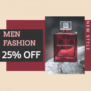 Red Diamond men's perfume bottle with a promotional offer of 25% off