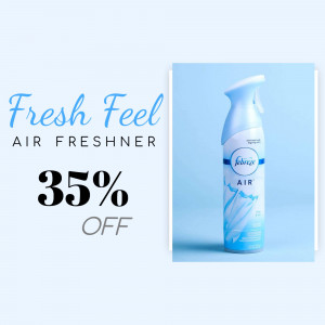 Febreze air freshener bottle with a 35% off promotion.