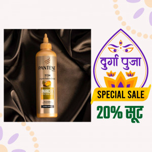 Pantene 7/24 Virgin Olive Nourish Oil bottle with Durga Puja sale promotion