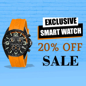 Black and orange smart watch on sale with 20% off