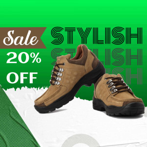 Brown hiking boots on sale with a green background