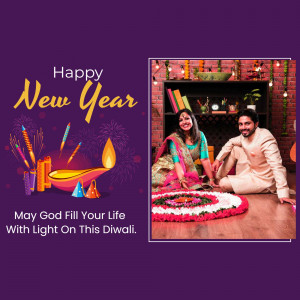 Couple celebrating New Year and Diwali with lights and decorations