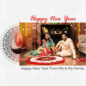 Indian couple celebrating New Year with traditional decorations
