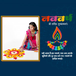 A woman in traditional attire performing a Navratri ritual with a diya and flower decorations.