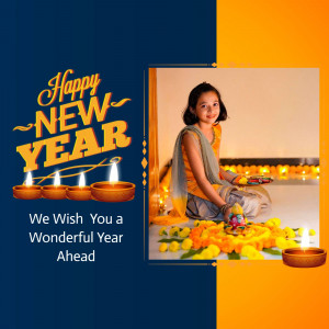 A girl celebrating New Year with lit lamps and flowers.