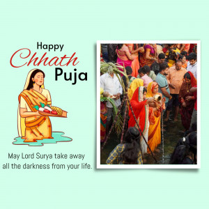 Chhath Puja celebration with a woman offering prayers to the Sun God
