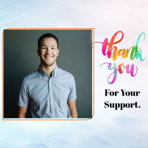 Man smiling in a frame with 'Thank You' text