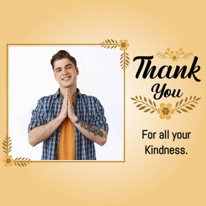 A young man with hands pressed together in a prayer gesture, with a 'Thank You' graphic.