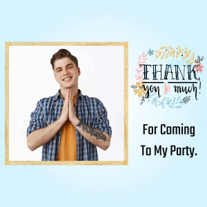 Young man with hands clasped in prayer pose next to a thank you message.