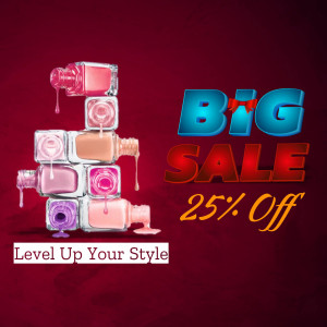 Stack of nail polish bottles with a 'Big Sale' banner