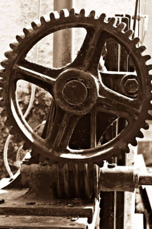 Close-up of old, rusty gears and machinery