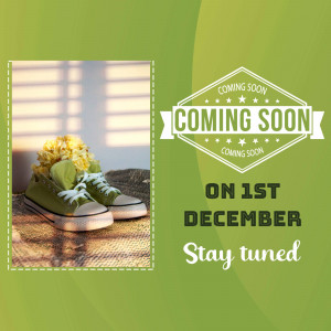 Image of green sneakers with a 'Coming Soon' announcement for a December 1st release.