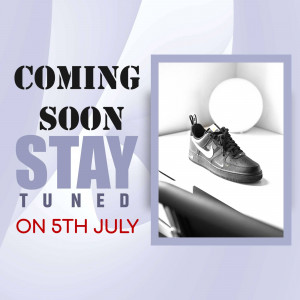 Image of black and white sneakers with 'Coming Soon' text and release date.
