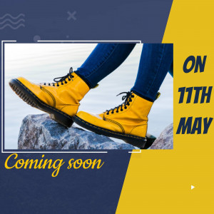 Yellow boots on a rock with promotional text