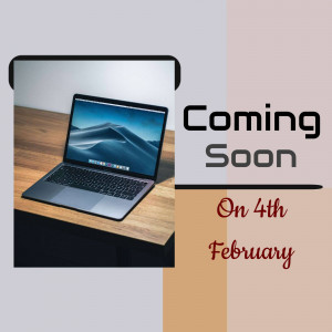 Laptop with 'Coming Soon' announcement