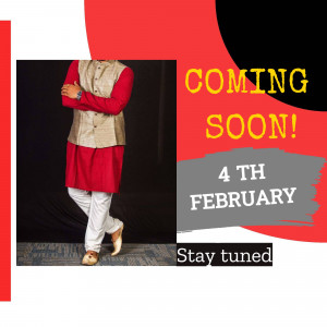 Man in traditional attire with 'Coming Soon' announcement