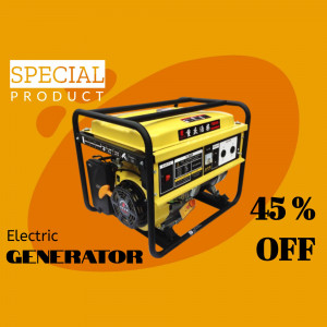 Yellow and black portable electric generator with a 45% off promotion.