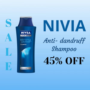 Nivea Men Anti-Dandruff Shampoo bottle with a sale promotion.