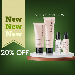 Mary Kay skincare products on sale with a 'New' and '20% Off' promotion.