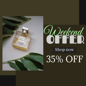 Chanel perfume bottle with a weekend offer promotion