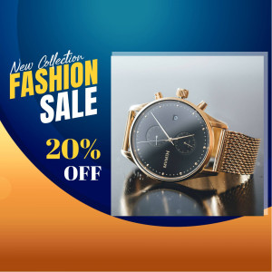 Gold wristwatch with a sale promotion